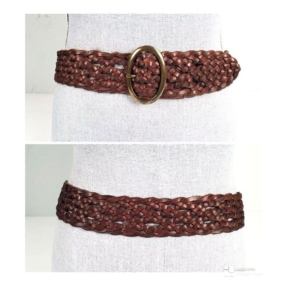 Wide Brown Braided Woven Leather Belt Sz M Oval Buckle Tommy Bahama - Picture 4 of 10